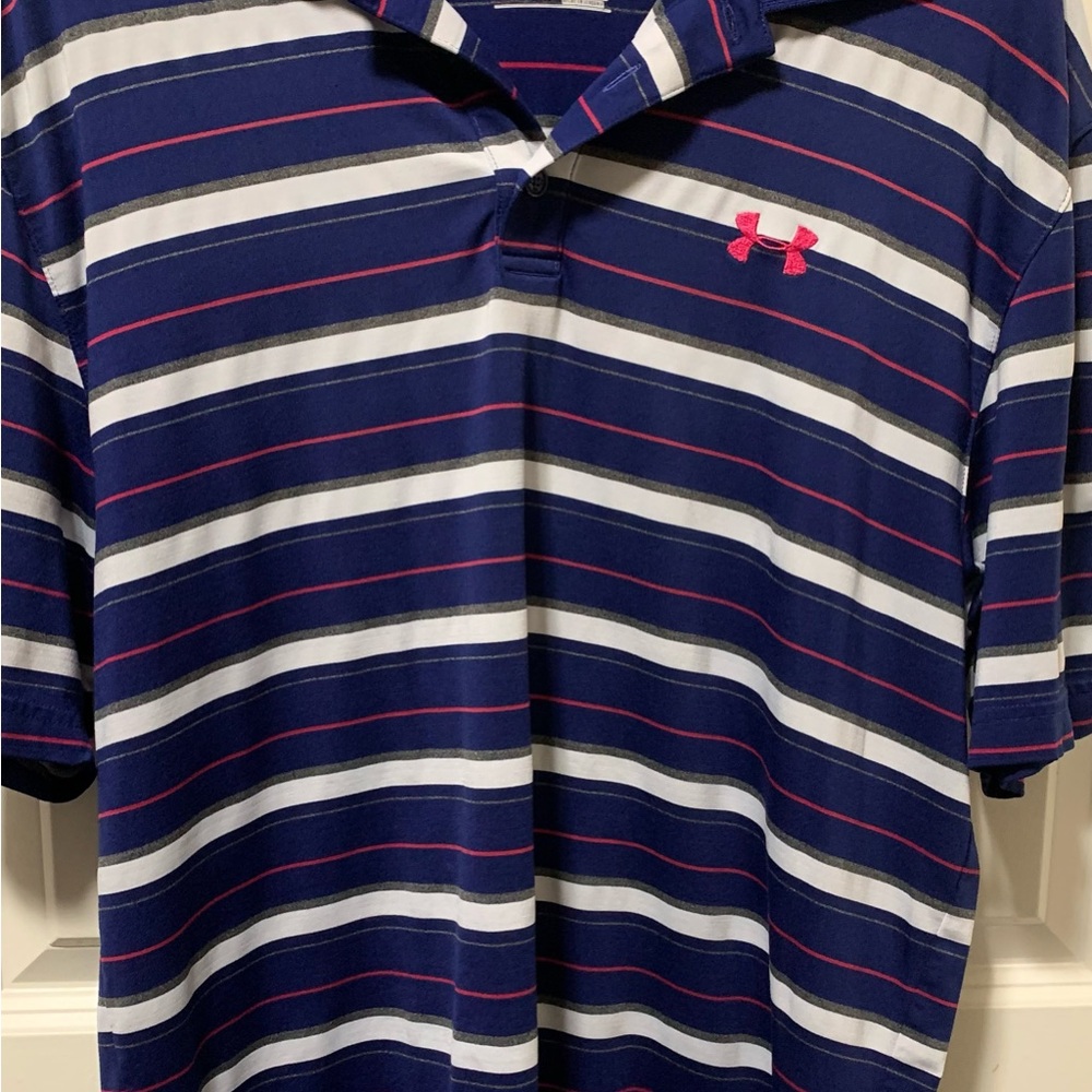 Under Armour Blue and White Striped Polo Shirt